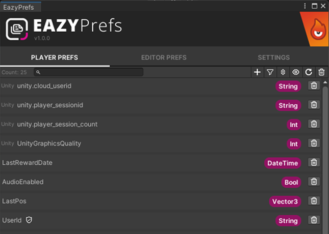 Player prefs tab